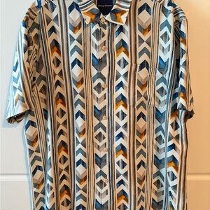 Tommy Bahama Blue and Orange Geometric Shirt